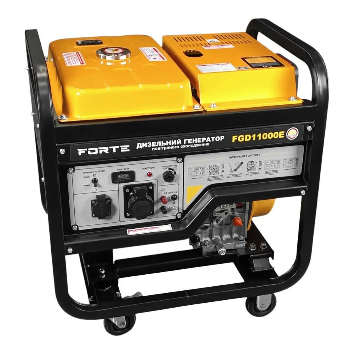 Генератор дизельний ФОРТЕ FGD11000E - потужність 8 кВт, бак 12,5 л, витр. палива 340 гр/кВт*г, вага 140, ел/старт